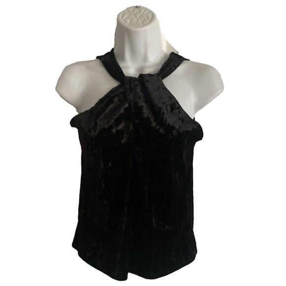Express Velvet High Neck Tank Sz XS Black Metallic Stripe Keyhole Stretch NWOT - Picture 1 of 11